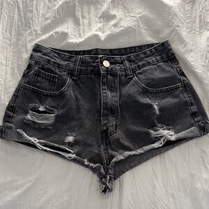 Black Distressed Denim Short Shorts